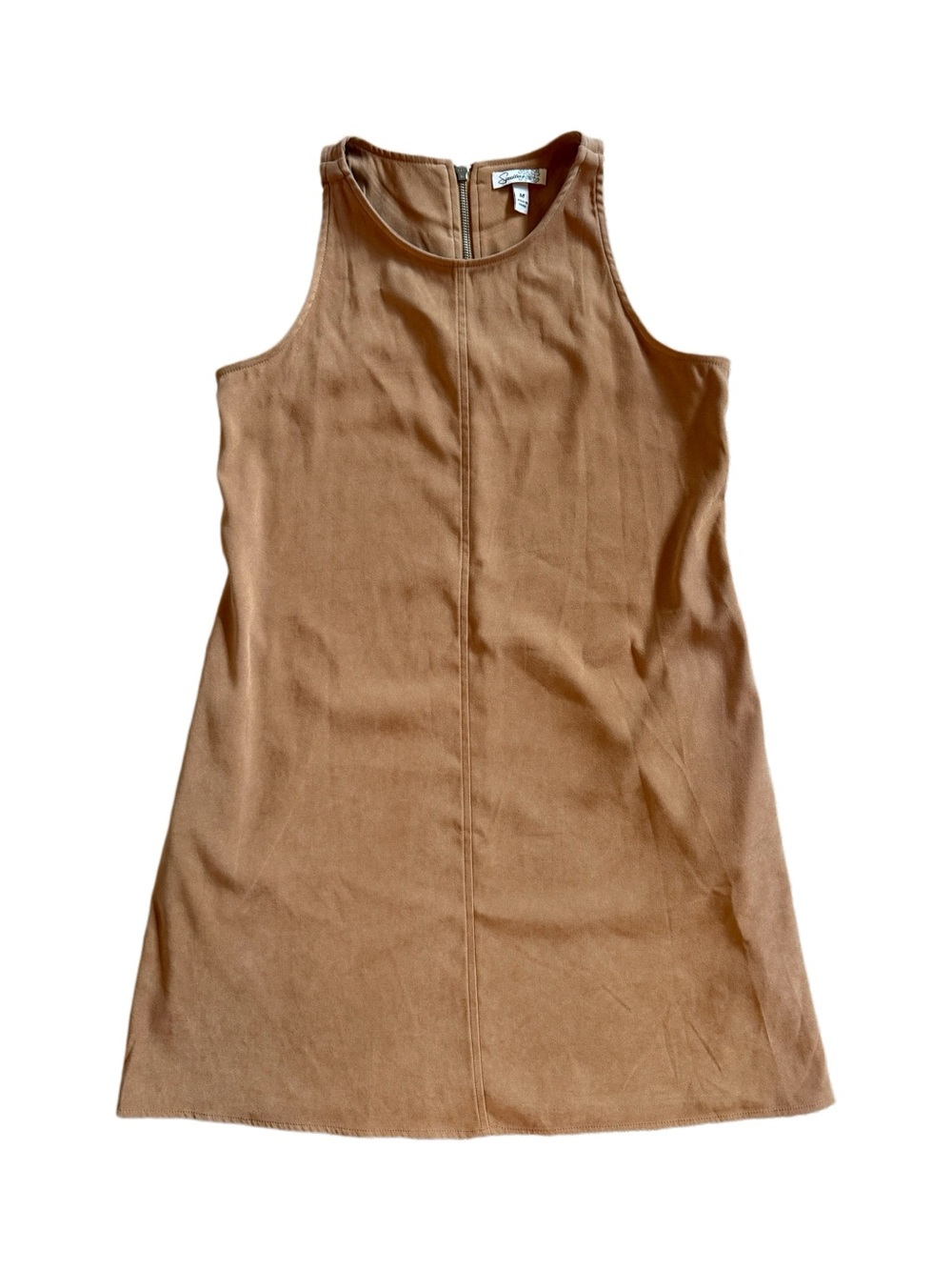 Sleeveless Mini Dress in Camel Brown - faux suede